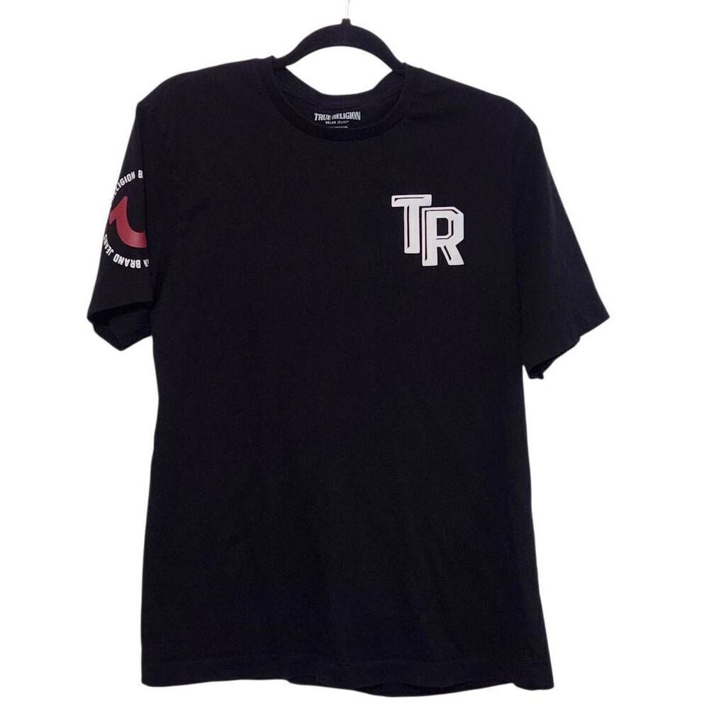 True Religion Brand Jeans black t shirt Buddha playing‎ guitar black red Large